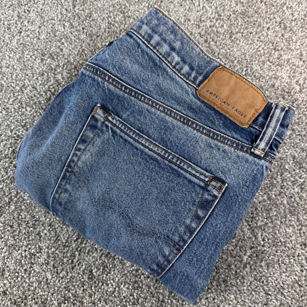 American Eagle Original Straight Jeans Mens 34x29 Medium Wash Easyflex Distress